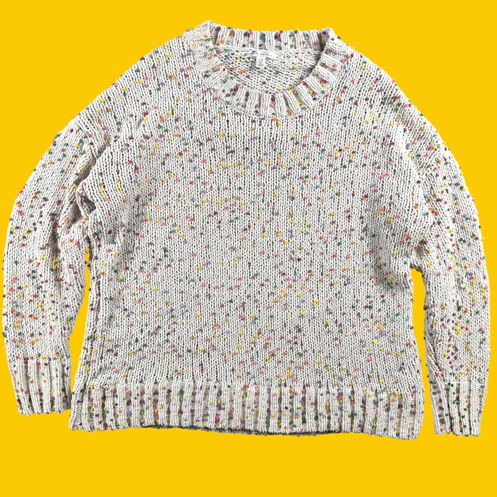 Seven7 Sweater Womens L Cream Confetti Popcorn Knit Crewneck 7M7579A Soft Boho